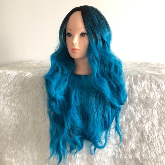 26 inches Blue Synthetic Cosplay Wig Long Wavy full Wig for Halloween and Party main image 5